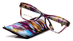 Avian,  (Premium) Reading Glasses, High End Reader +1.25 to +3 Magnifying Eyeglass, Cat Eye (Purple n Blue) Feather Pattern. NY Fifth Avenue